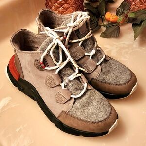 Stylish Gray and Brown High-Top Sneakers